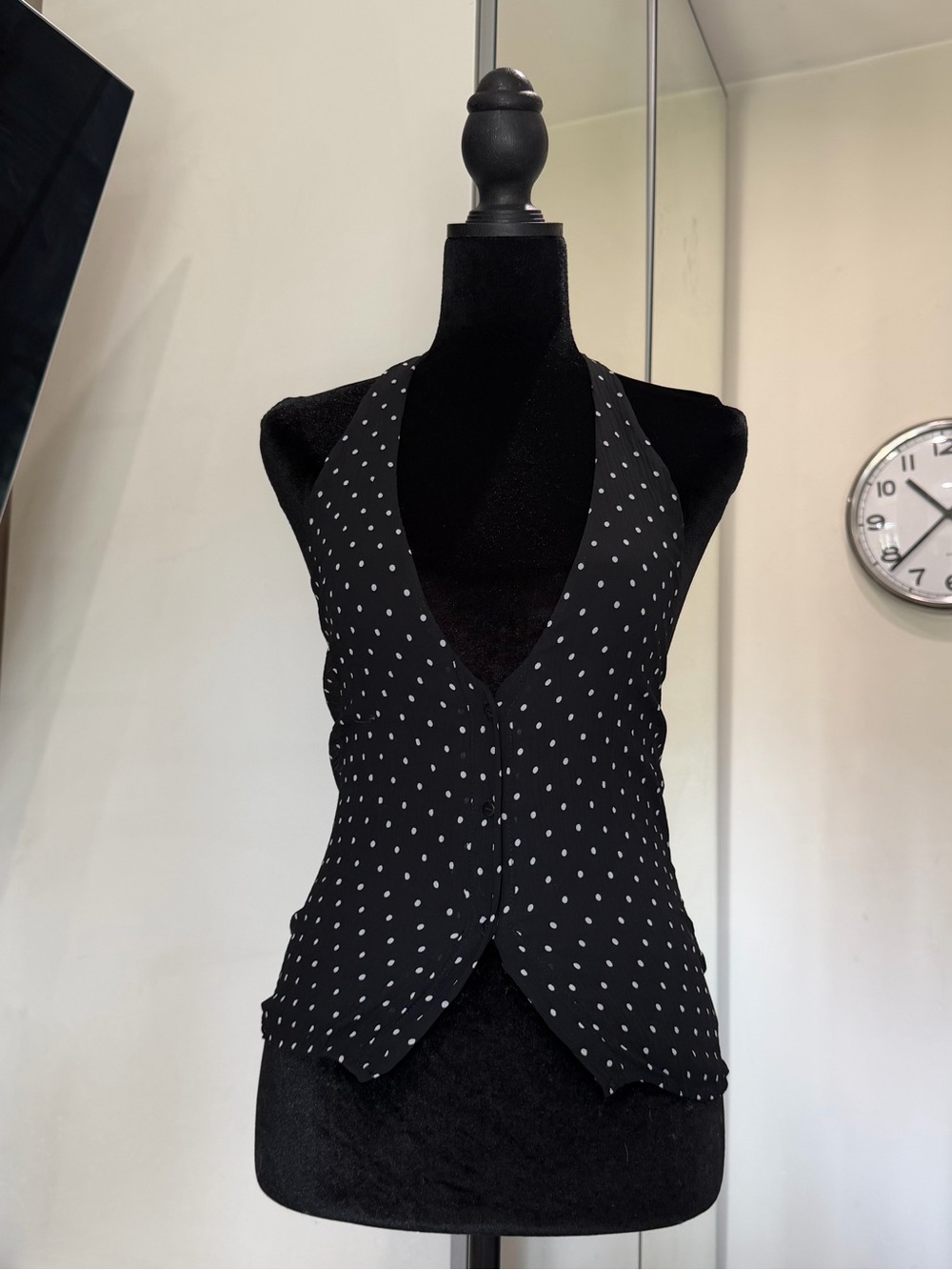 Lioness Brat Halter Top Onyx Polka Black White Polka Dot Open Back